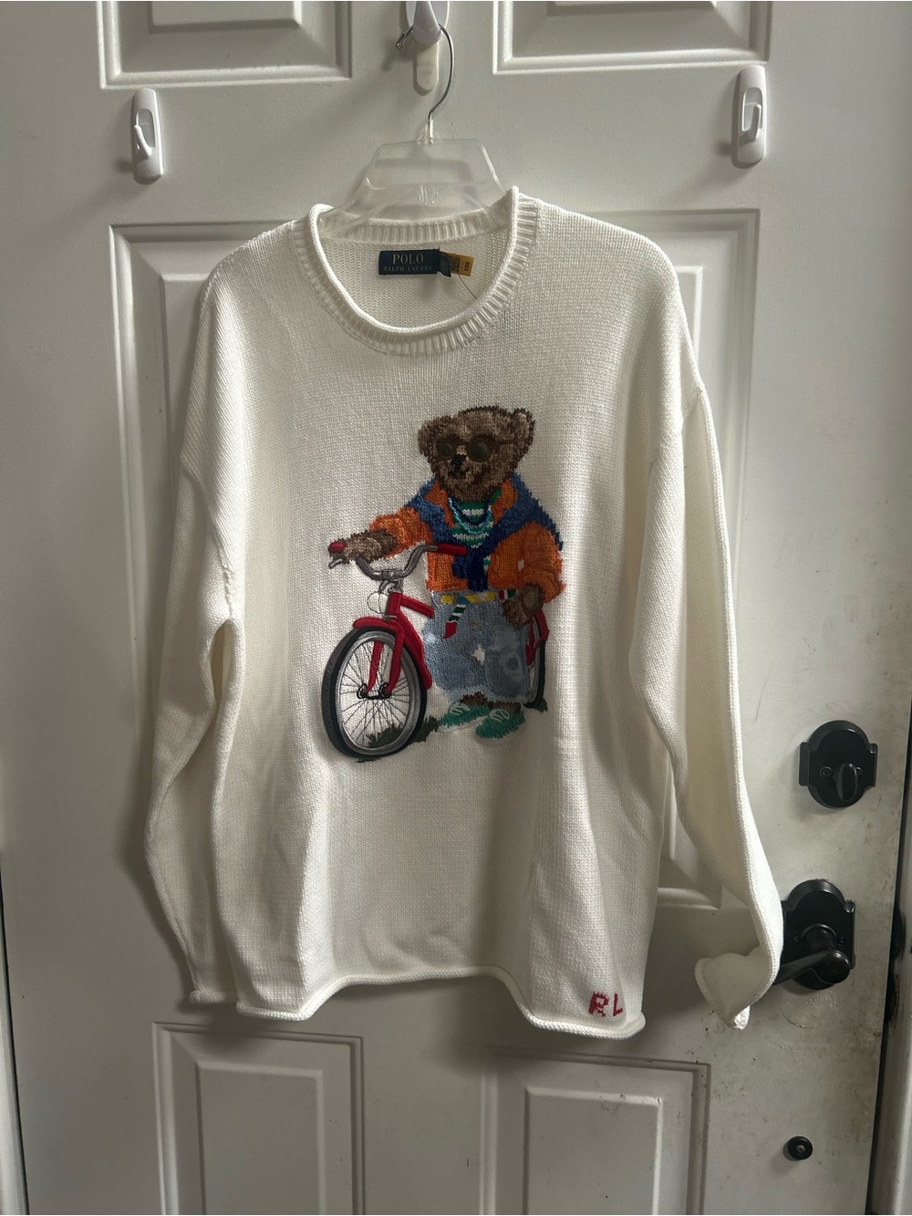 Ralph Lauren White Crewneck Sweater with Polo Bear Roll Neck Sweater